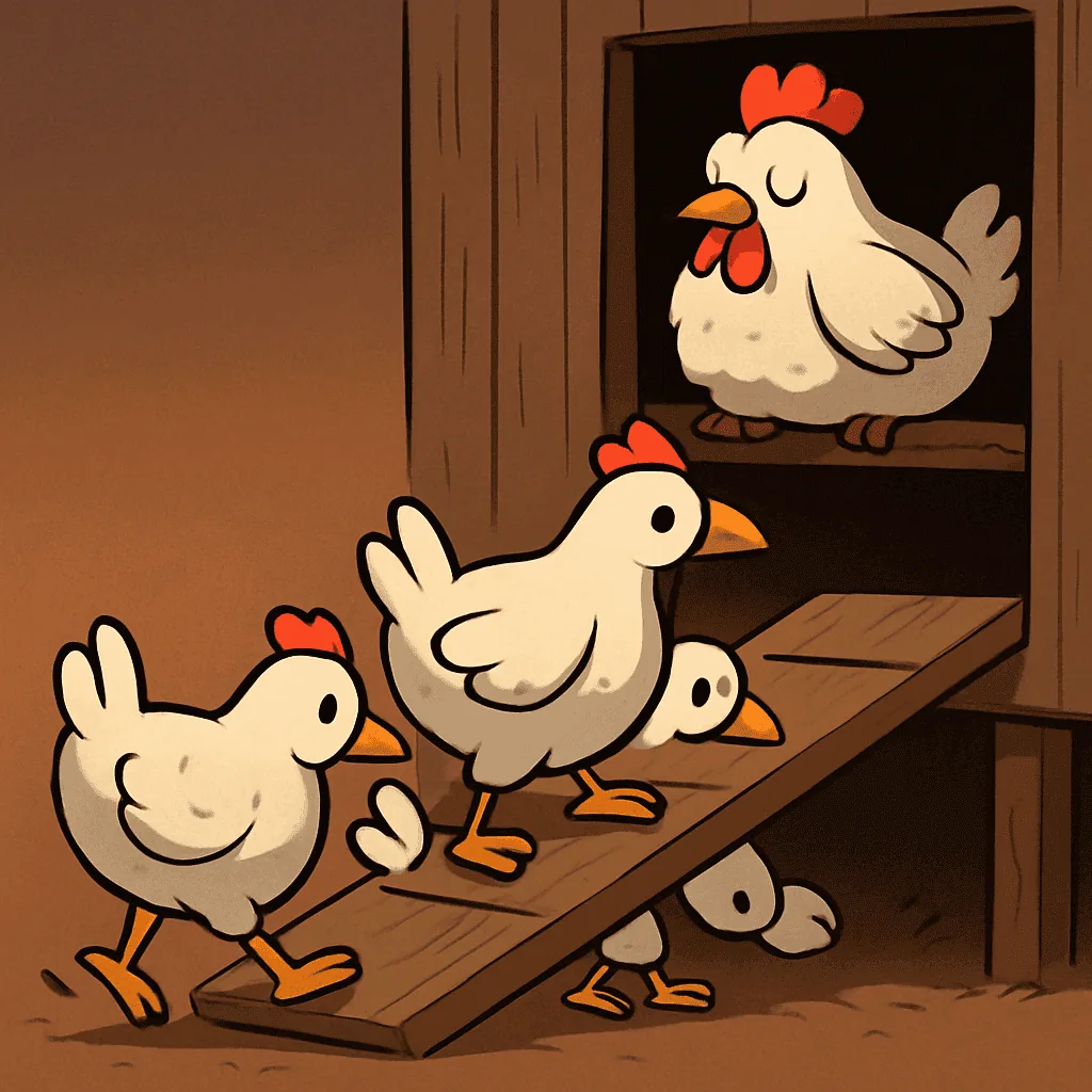 How hens put themselves to bed illustration