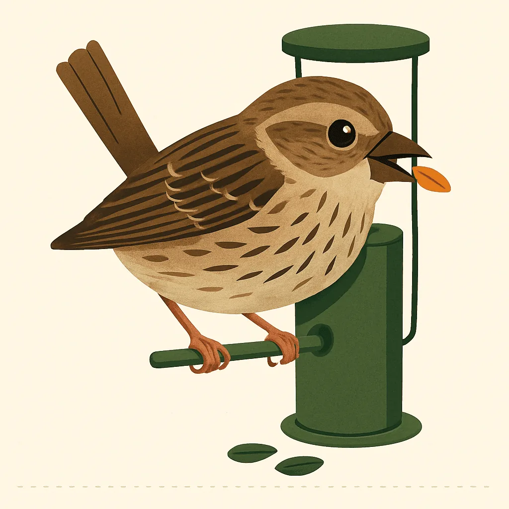 Sparrow or finch, at the feeder illustration