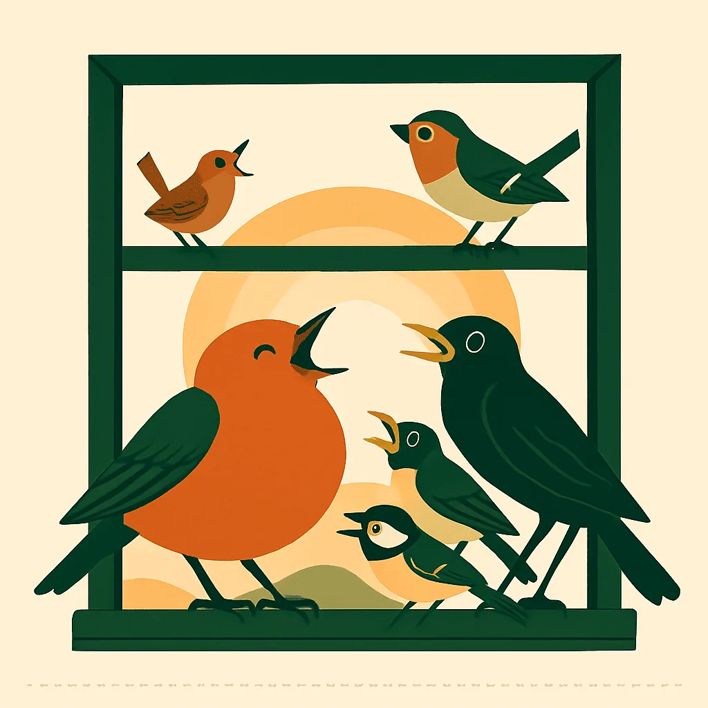 The dawn chorus, layered illustration